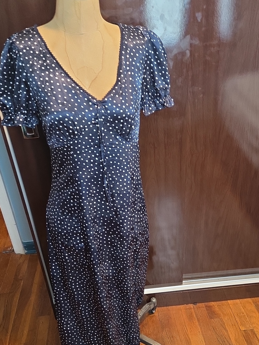 Francesca's Collections Navy and White Polka Dot Maxi Dress